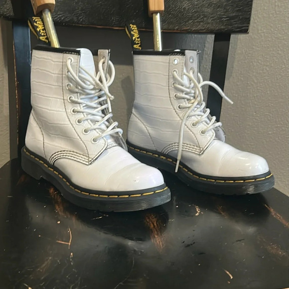 Dr. Martens Other - Dr. Martens Croc Embossed White Patent Leather 8-eyelet 1460 W Classic Boots